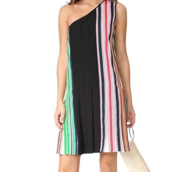 Diane Von Furstenberg Dresses & Skirts - Diane Von Furstenberg- NWT Multicolored Stripe One Shoulder Pleated Mini Dress